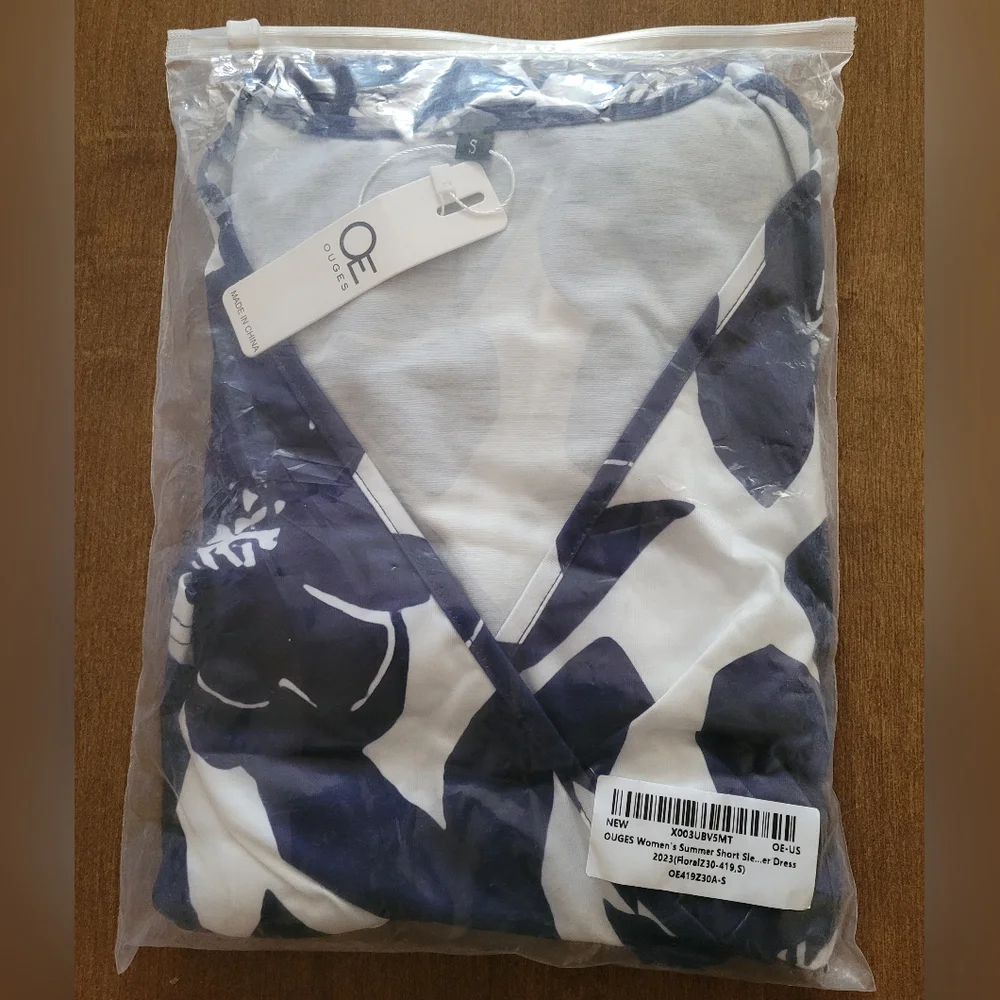 Ouges Summer Short Sleeve V-Neck Floral Short Party Dress with Pockets-Size S - Picture 3 of 6